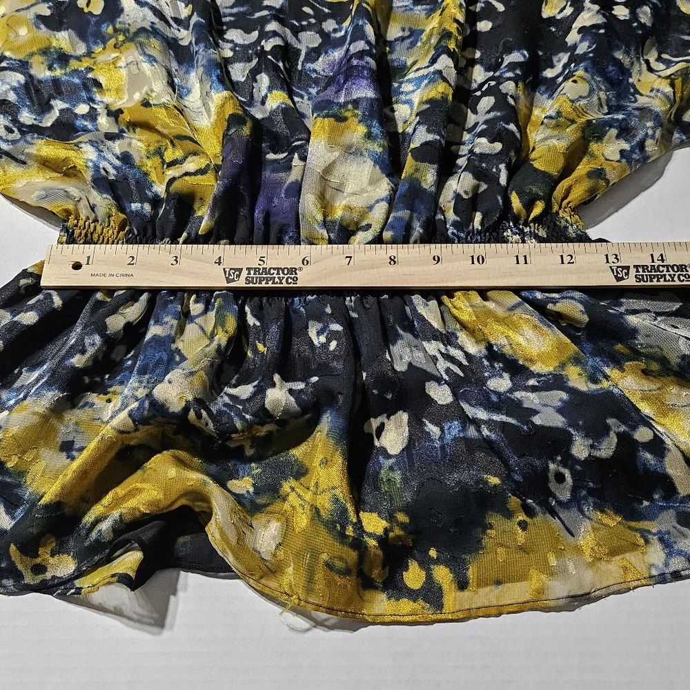 Vtg Jeanne Alexander Abstract Blouse Gathered Mid-Section Open Sleeve Womens Med - Picture 3 of 9